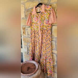 Floral Maxi Dress - Pink and Yellow